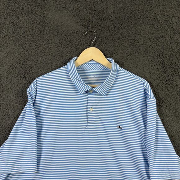Vineyard Vines Polo Shirt Mens 2XL Light Blue Striped Performance Stretch Golf - Picture 2 of 11